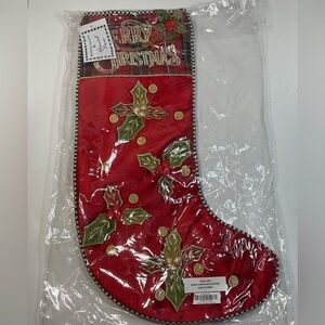 McKenzie Childs Merry Christmas stocking new Holly